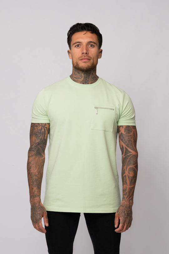 POCKET T-SHIRT | PASTEL GREEN / WHITE