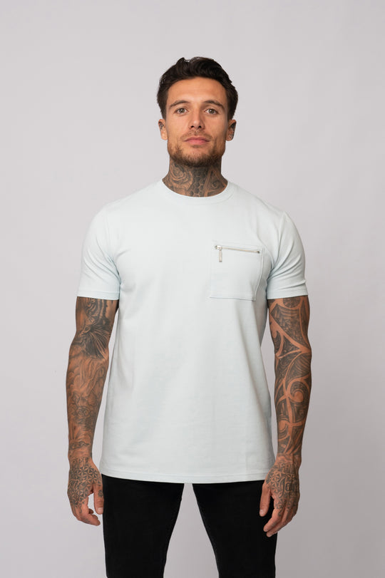 POCKET T-SHIRT | LIGHT BLUE / WHITE